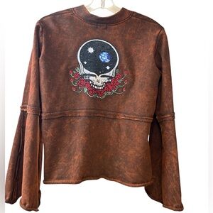Grateful Dead SYF Skull & Roses Embroidered Bell Sleeve Cotton Fleece Jacket